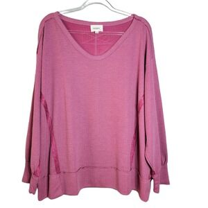 Andree by Unit Womens Top Plus Size 3X Pink Waffle Knit Oversized Sleeve Stretch